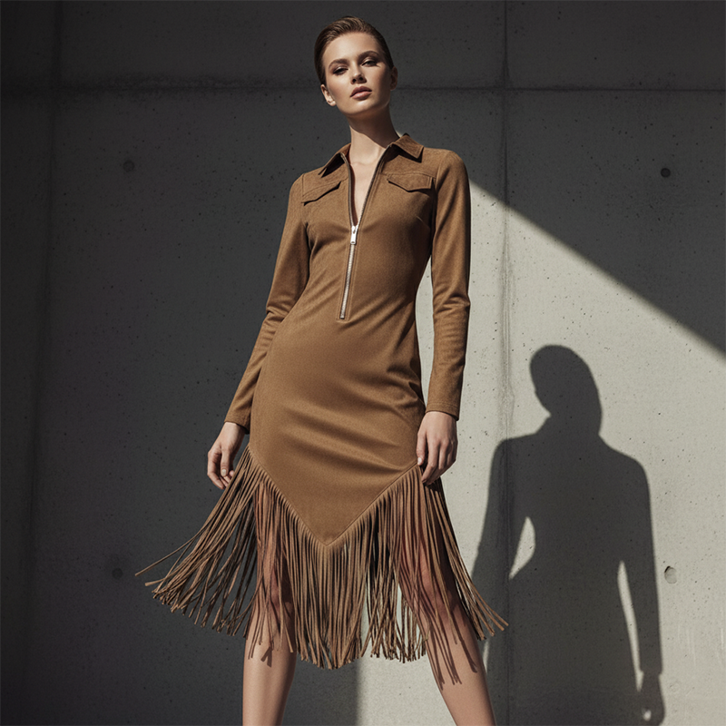 💎 Exclusieve Deal 👗 Dames Retro Midi Jurk met Rits & Kwastjes – Unieke vintage stijl, elegante pasvorm & vrouwelijke charme ✨