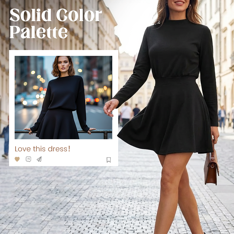 🌸✨Damesjurk met hoge kraag, A-lijn en mini-lengt