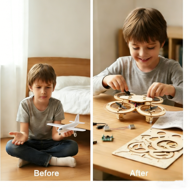 ✈️ 50% KORTING! DIY Houten Drone Bouwpakket voor Kinderen – Hoogtebehoud, Stabiele Afstandsbediening & Verbeterde Veiligheid! 🎁🚁