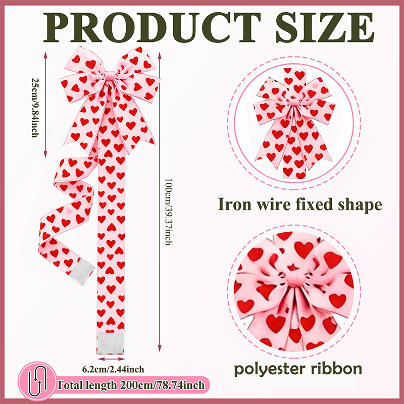 Zelfklevende achterkant, grote 3D-strik ❤️ Elegant hartvormig lint | Gemakkelijk af te scheuren en op te plakken ✨ Een must-have voor kerstversieringen