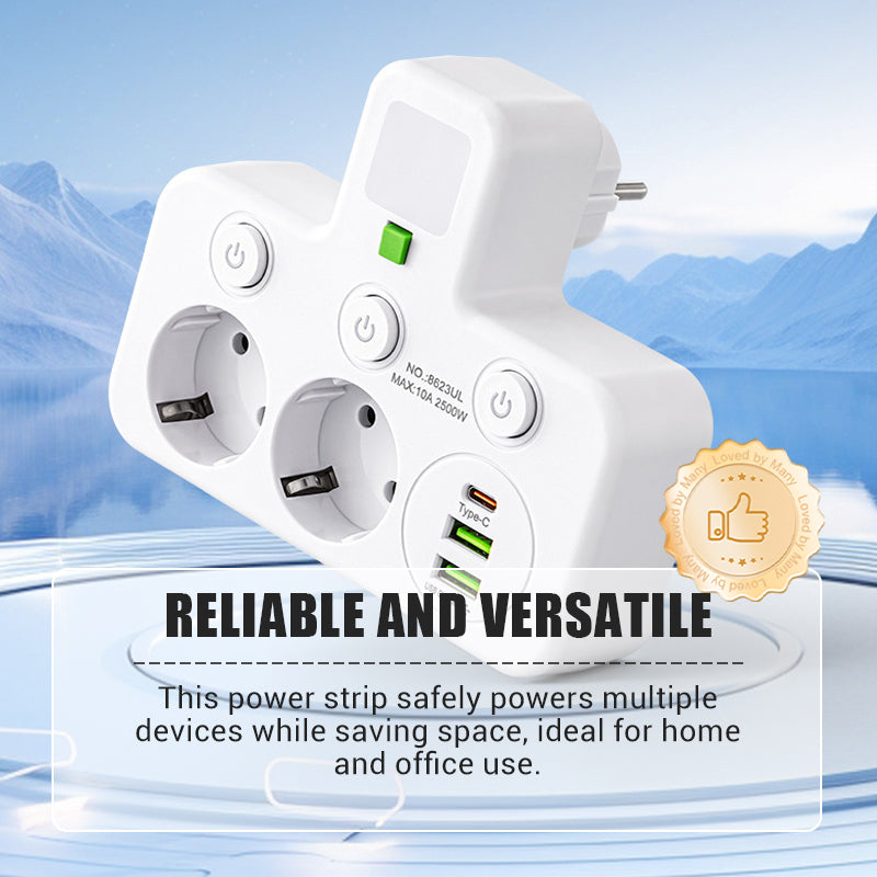 🎉Nieuwjaars Cadeau 50% KORTING!🔌Slanke Slimme Stekkerdoos (USB + Nachtlampje) – Individuele Schakelaars & Reisvriendelijk: Laad Meerdere Apparaten Tegelijk!