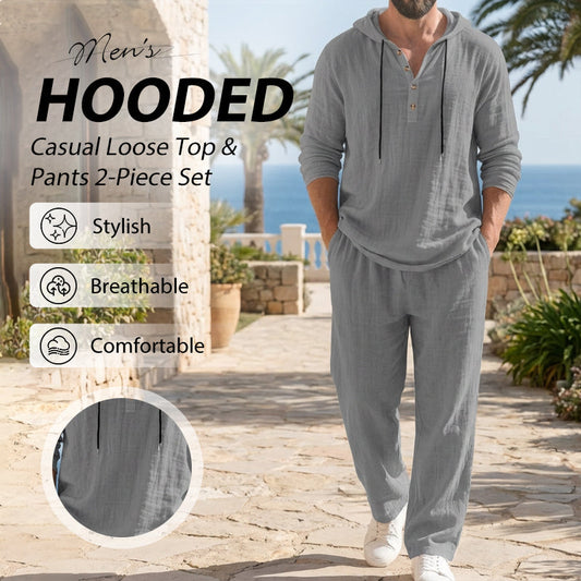 🔈🔈TIJDELIJKE AANBIEDING - 50% KORTING🔥 Heren casual top met capuchon en broek, 2-delige set