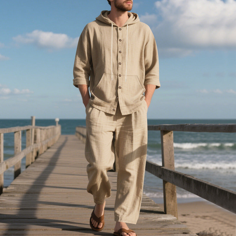 🎁2026 Nieuw binnen 50% KORTING💥Losvallende herenbovenkleding met capuchon en lange mouwen & wijde broek 2-delige set