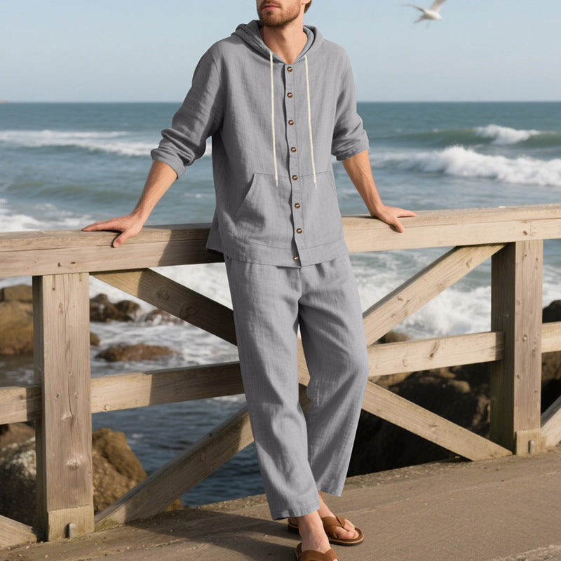 🎁2026 Nieuw binnen 50% KORTING💥Losvallende herenbovenkleding met capuchon en lange mouwen & wijde broek 2-delige set