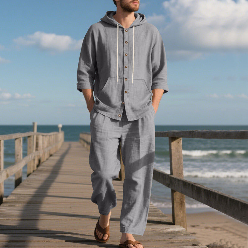 🎁2026 Nieuw binnen 50% KORTING💥Losvallende herenbovenkleding met capuchon en lange mouwen & wijde broek 2-delige set