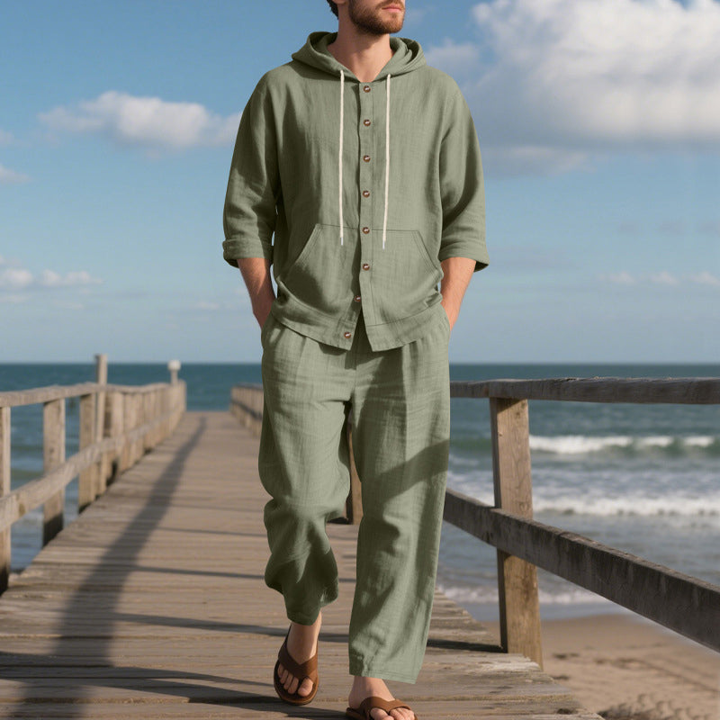 🎁2026 Nieuw binnen 50% KORTING💥Losvallende herenbovenkleding met capuchon en lange mouwen & wijde broek 2-delige set