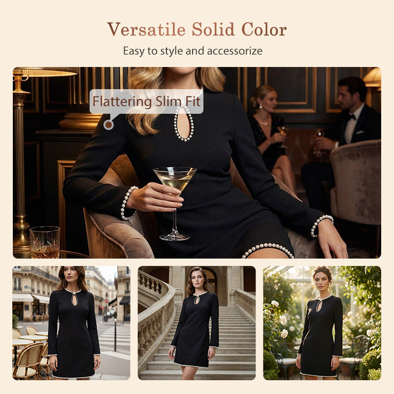Korte Damesjurk met Faux Parelversiering & Sleutelgat – Elegant en Comfortabel | Nu 50% Korting