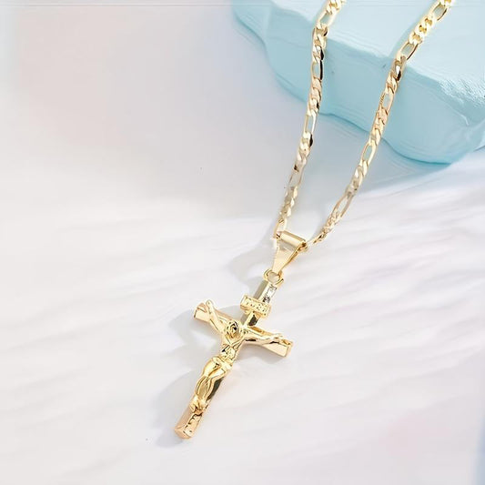 🔥 50% KORTING! ⏰ Goudkleurige Kruisbeeld Hanger Ketting – Gedetailleerd INRI Ontwerp, Verstelbare Figaro Ketting & Dagelijkse Geloof Sieraden ✝️✨