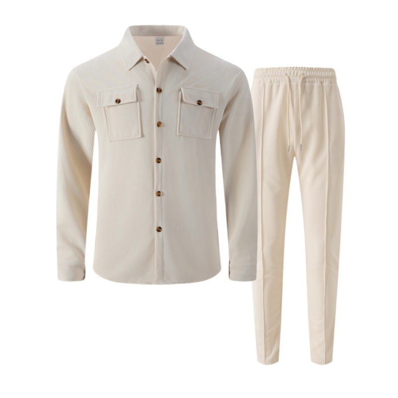 🔥Heren Wafel Doorknoop Jas & Broek Set – Ademende Wafel Brei, Ontspannen Pasvorm & Moeiteloze Casual Stijl 👕👖