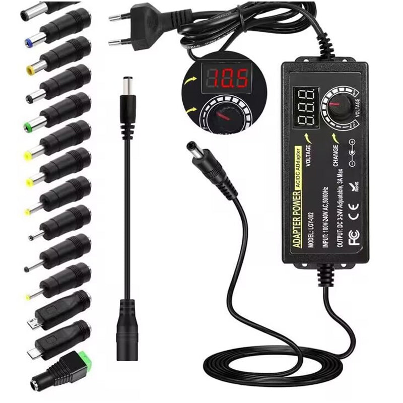Instelbare universele AC/DC-voedingsadapter 3–24V 3A