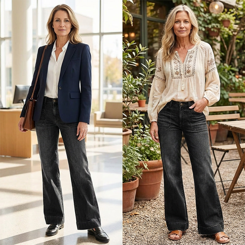 💎👖 Nu helemaal in de mode – retro flare-jeans met zakken – stijlvol en comfortabel