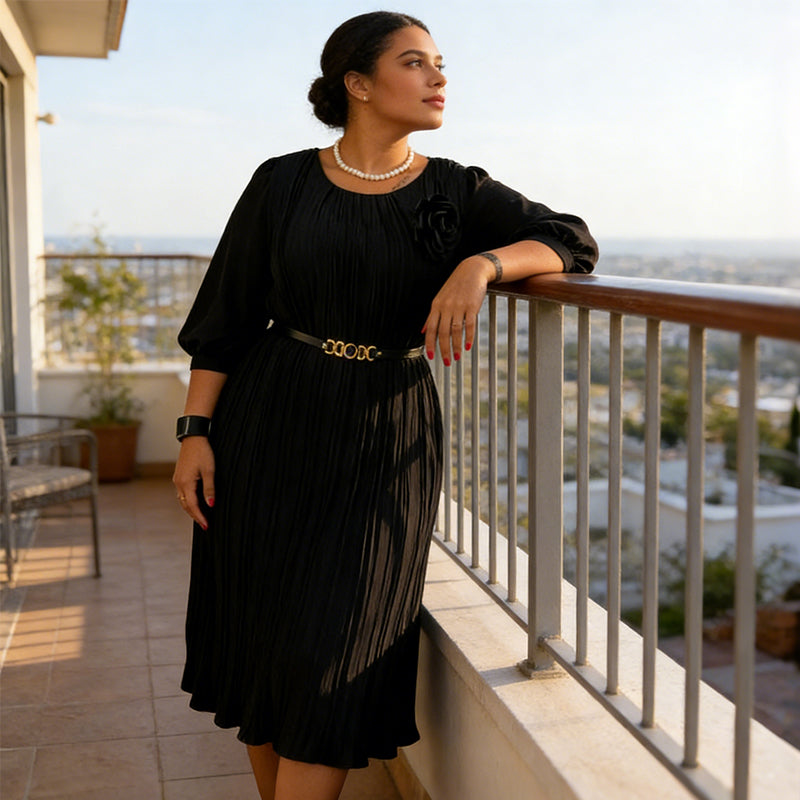 Damesjurk met 3/4-mouwen, plooien en riem🔥Koop 2 artikelen en ontvang gratis verzending🔥