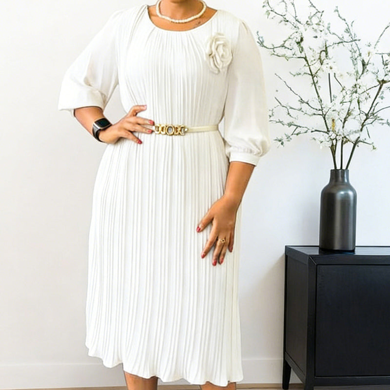 Damesjurk met 3/4-mouwen, plooien en riem🔥Koop 2 artikelen en ontvang gratis verzending🔥