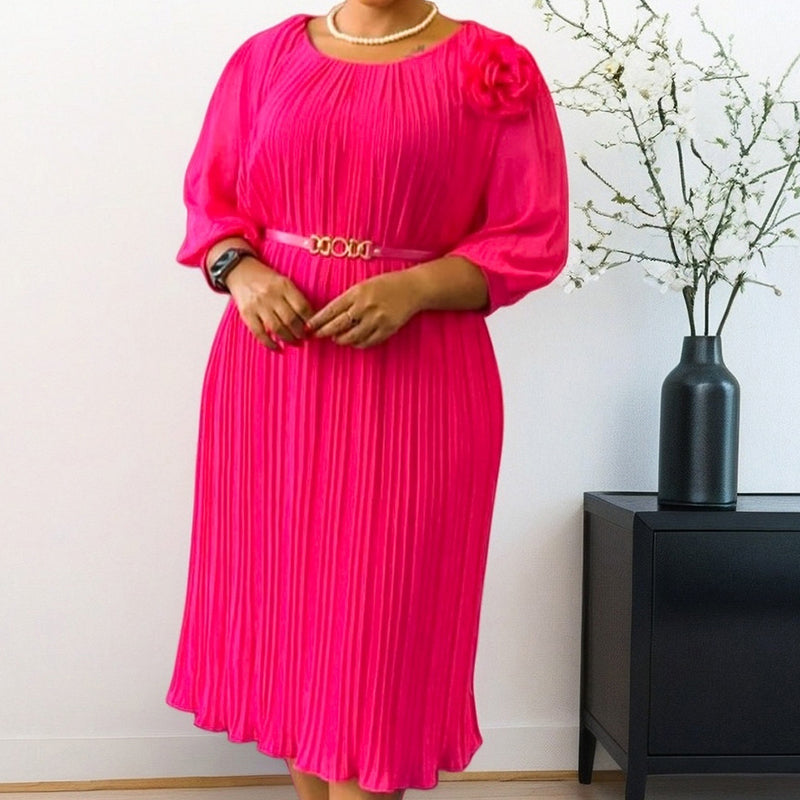 Damesjurk met 3/4-mouwen, plooien en riem🔥Koop 2 artikelen en ontvang gratis verzending🔥