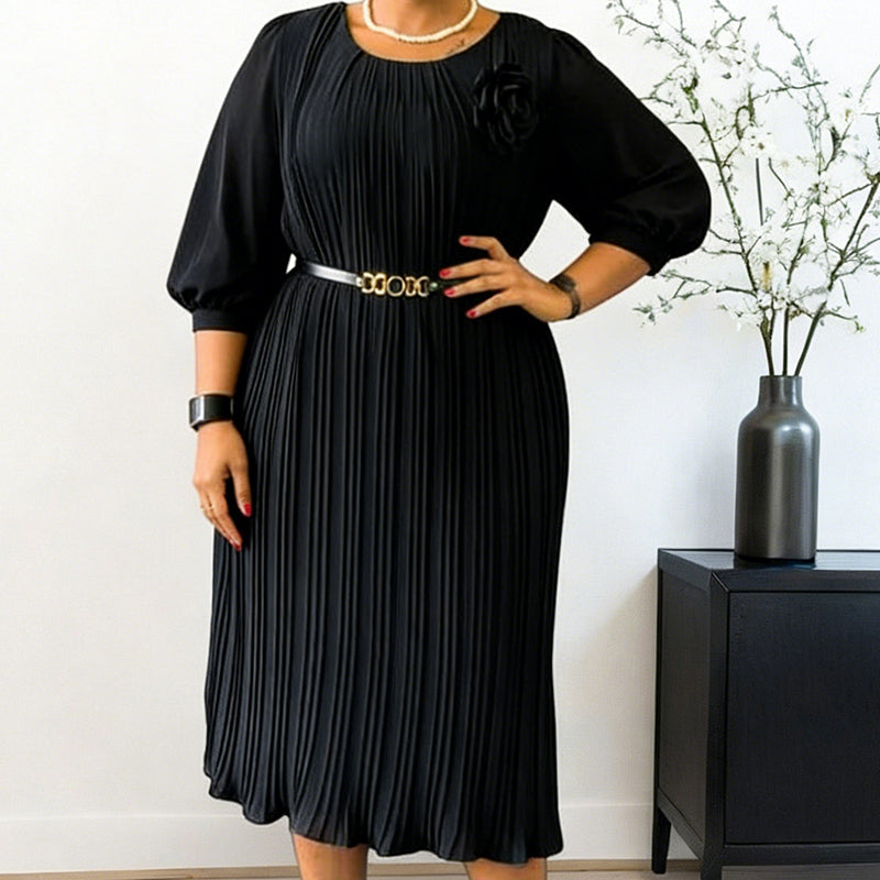 Damesjurk met 3/4-mouwen, plooien en riem🔥Koop 2 artikelen en ontvang gratis verzending🔥