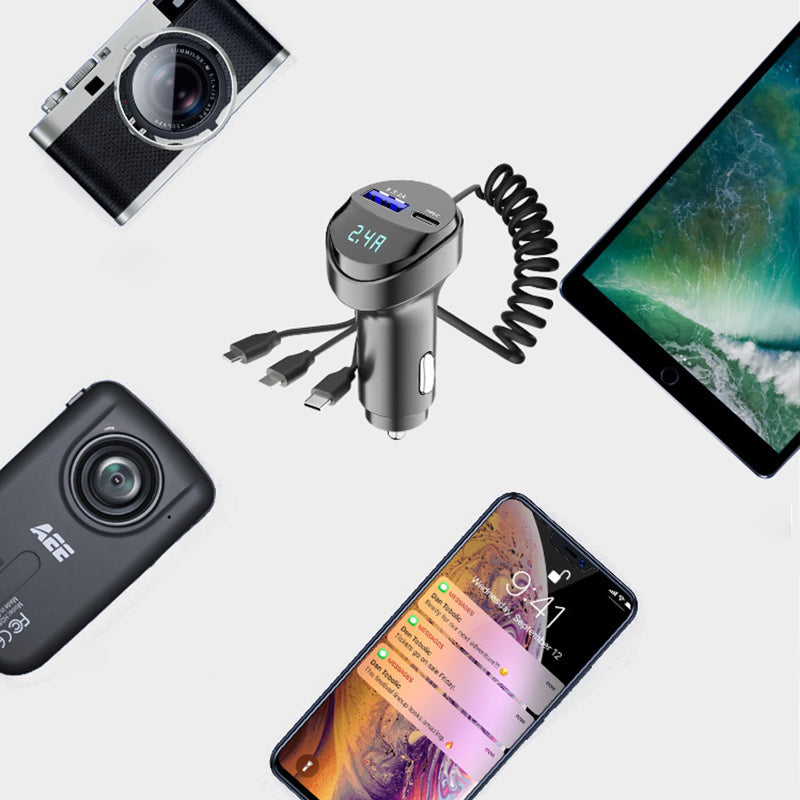 Snelladende Autolader met 3-in-1 Oplaadkabel