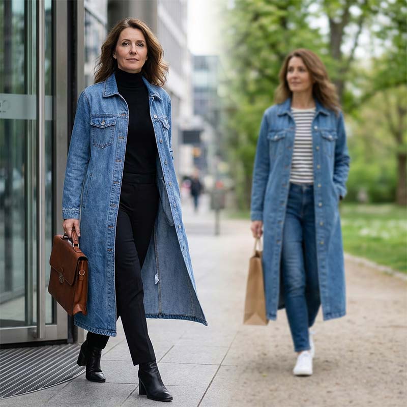 👖Lang spijkerjasje🤠Geknoopt voor een verfijnde look, open voor een stoere uitstraling✨