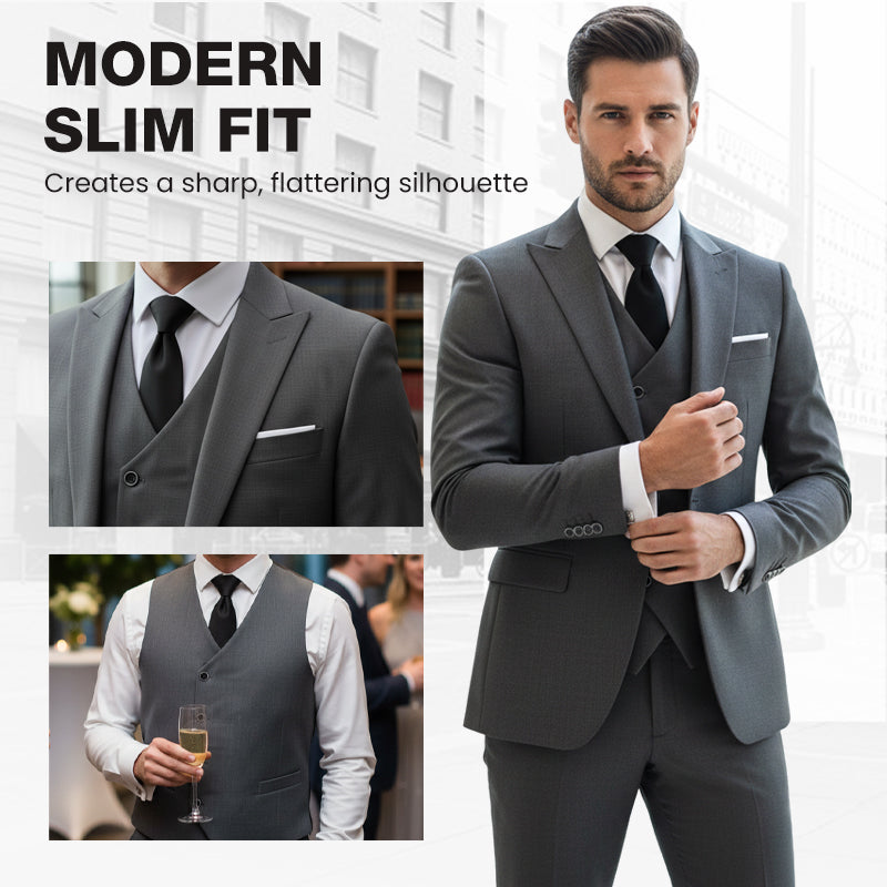👔 Slim-Fit 3-Delig Herenpak – Perfect Getailleerd, Luxe Stof & Klaar voor Jouw Belangrijkste Moment 🤵