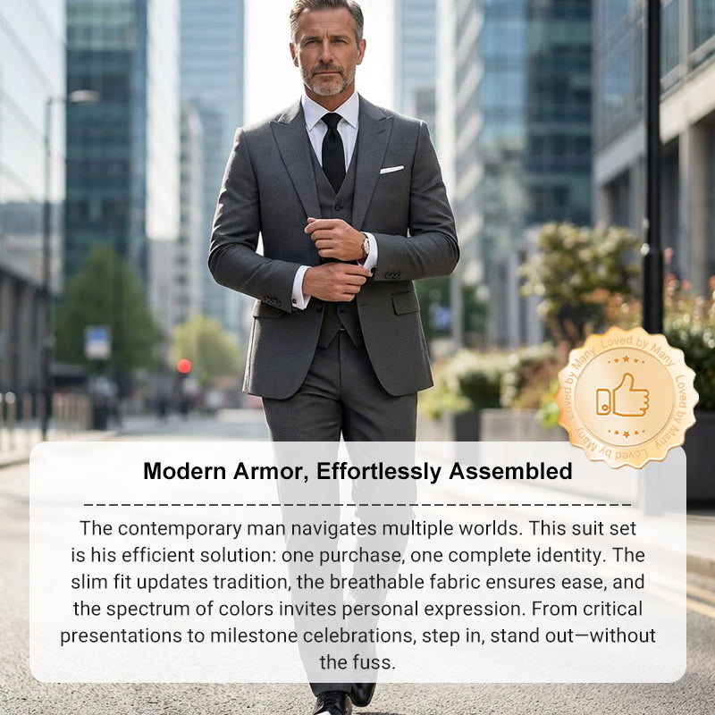 👔 Slim-Fit 3-Delig Herenpak – Perfect Getailleerd, Luxe Stof & Klaar voor Jouw Belangrijkste Moment 🤵