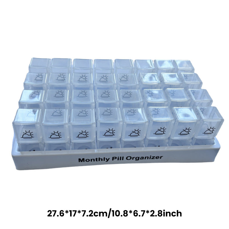 💊📅 Dagelijkse 31-daagse pillendoosje voor op reis – 🔒📦 Medicijnendoosje voor 4 weken met vakjes en labels, ideaal voor weekplanning, vakanties en senioren, compacte opslag