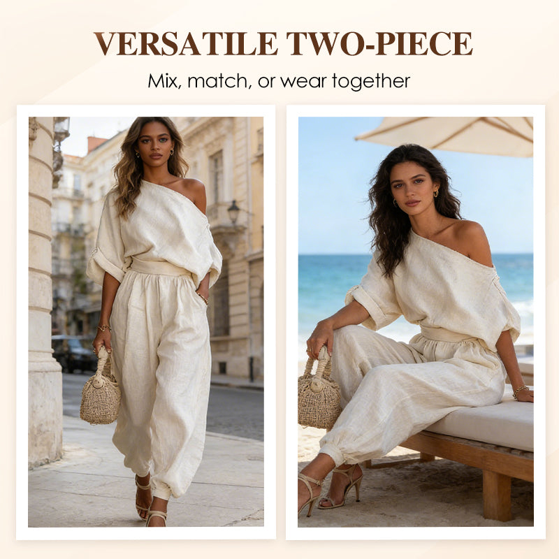 🎁2026 Nieuw binnen 50% KORTING💥Asymmetrische Top & Broek Set – Stijlvolle Tweedelig Voor Dames--Voor een look die blijft hangen