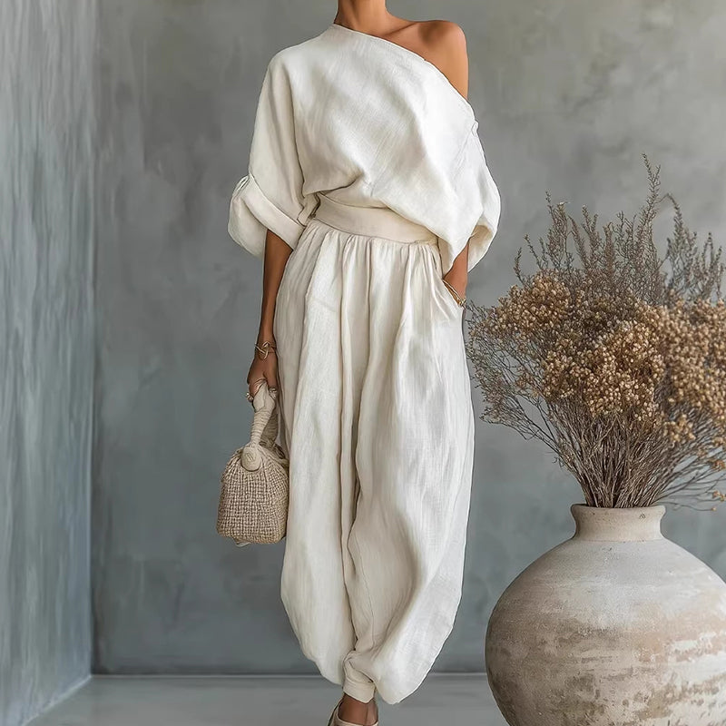 🎁2026 Nieuw binnen 50% KORTING💥Asymmetrische Top & Broek Set – Stijlvolle Tweedelig Voor Dames--Voor een look die blijft hangen