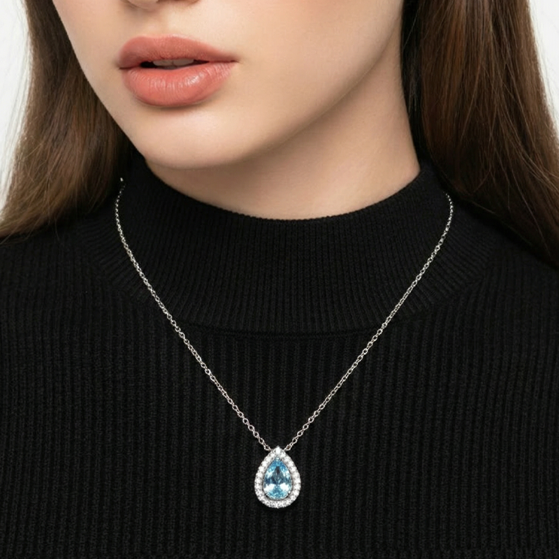 🌊 Feine Collierkette mit aquablauem Tropfen – Elegant & leicht kombinierbar💙