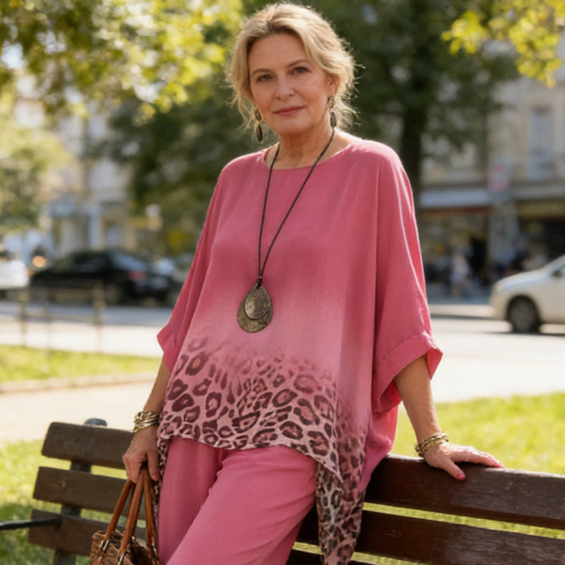 Tweedelige Luipaardprint Set met Kleurverloop – Wild & Stijlvol🤎Opvallend design, zacht materiaal – Voor dames die durven op te vallen