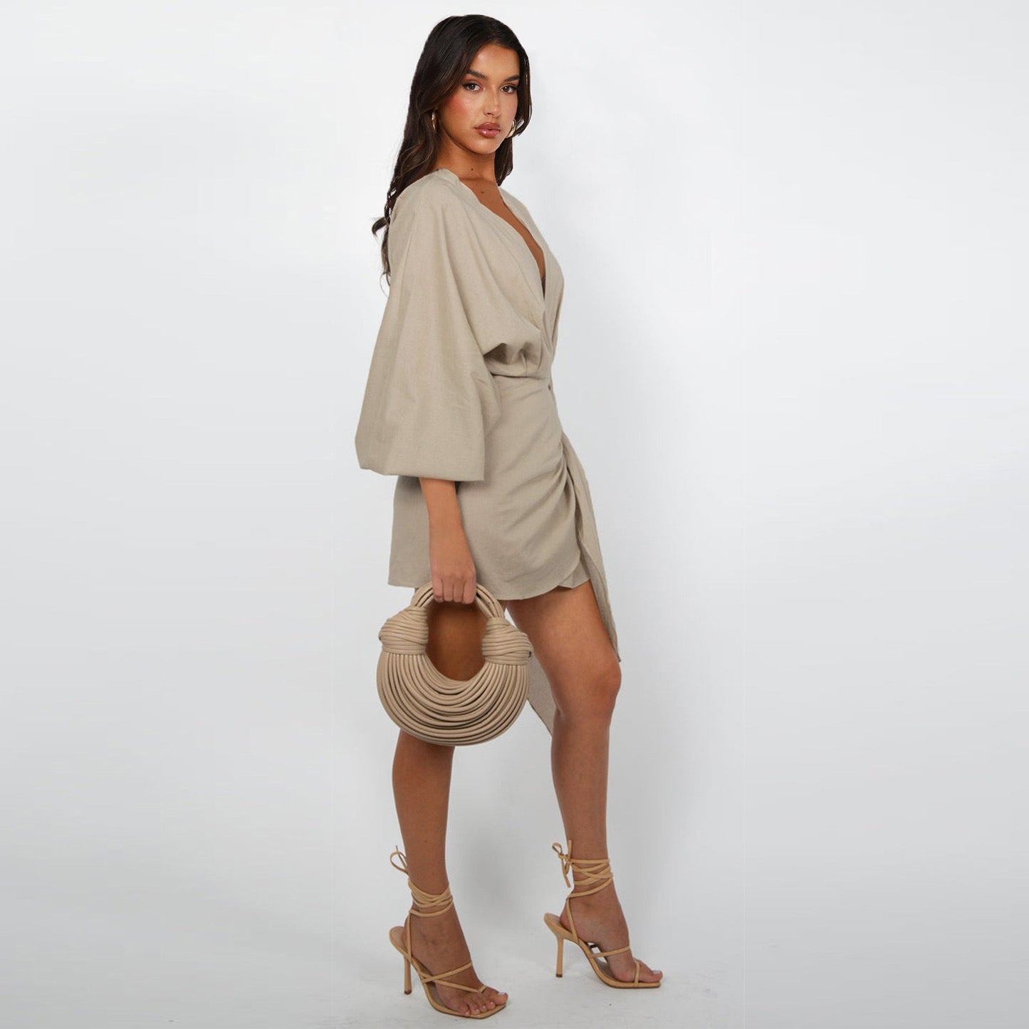 Women's V-Neck Wrap Dress – Tijdloze Elegantie voor Elke Gelegenheid