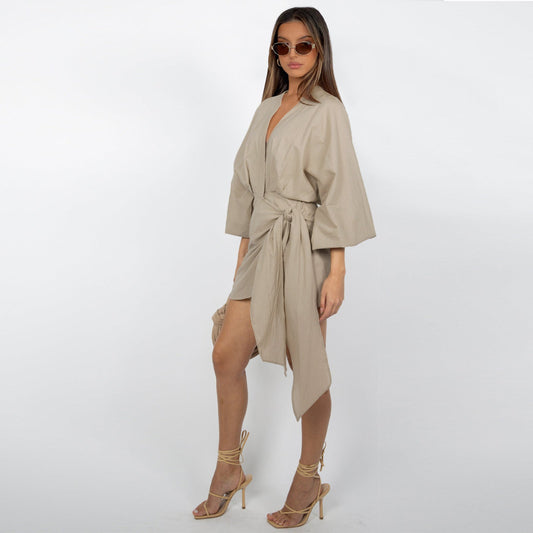 Women's V-Neck Wrap Dress – Tijdloze Elegantie voor Elke Gelegenheid
