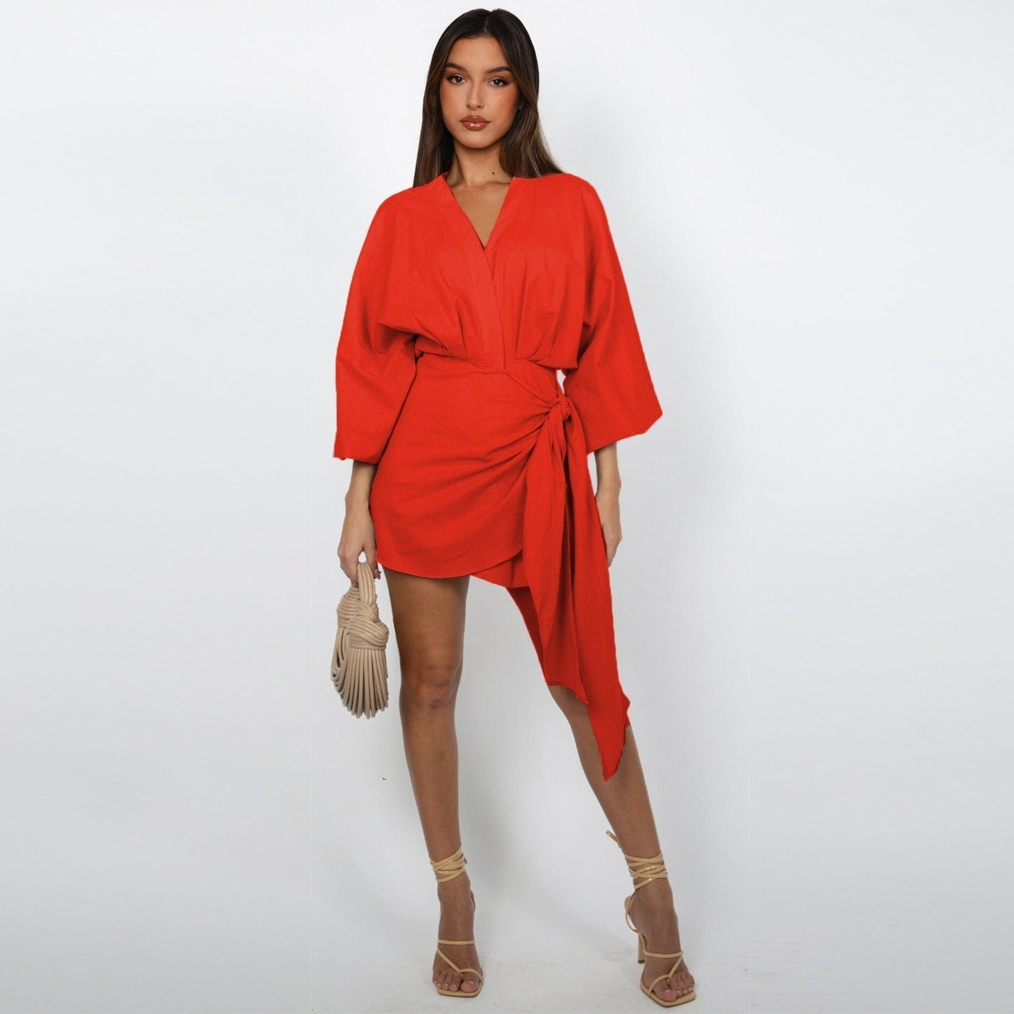 Women's V-Neck Wrap Dress – Tijdloze Elegantie voor Elke Gelegenheid