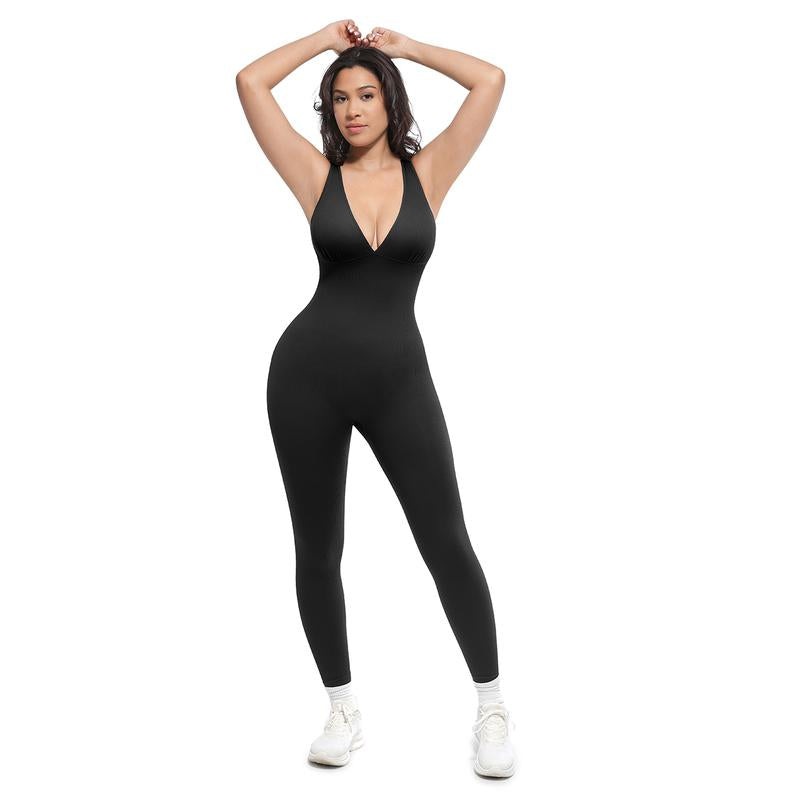 Diepe V-hals corrigerend jumpsuit – ademend, hoge taille, buikondersteuning