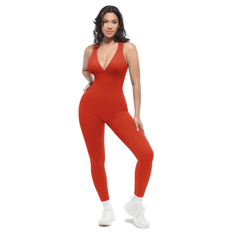 Diepe V-hals corrigerend jumpsuit – ademend, hoge taille, buikondersteuning