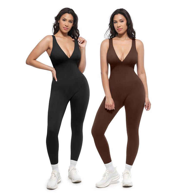 Diepe V-hals corrigerend jumpsuit – ademend, hoge taille, buikondersteuning