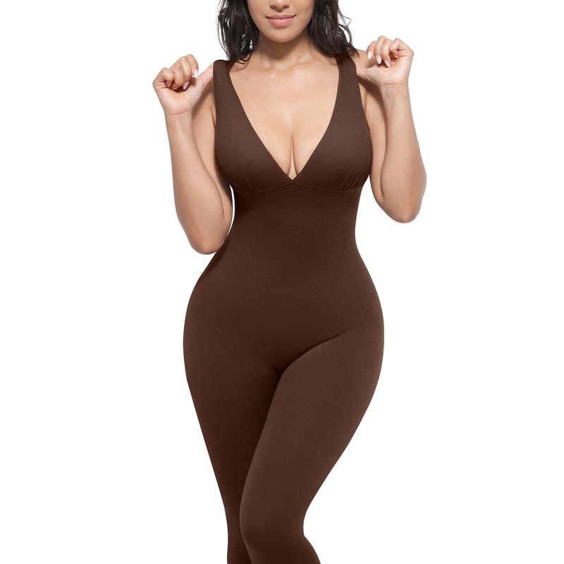 Diepe V-hals corrigerend jumpsuit – ademend, hoge taille, buikondersteuning