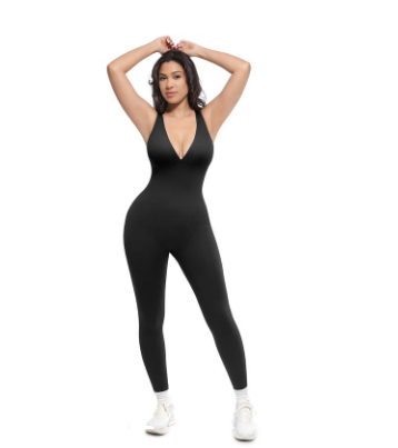 Diepe V-hals corrigerend jumpsuit – ademend, hoge taille, buikondersteuning