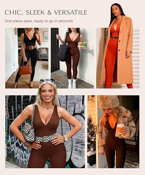 Diepe V-hals corrigerend jumpsuit – ademend, hoge taille, buikondersteuning