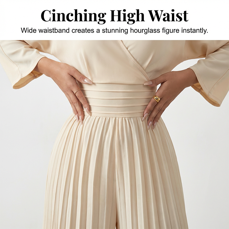 ✨ Elegante jumpsuit met V-hals, plooien en wijde pijpen – Chique, comfortabel en perfect voor elke gelegenheid 💃💖