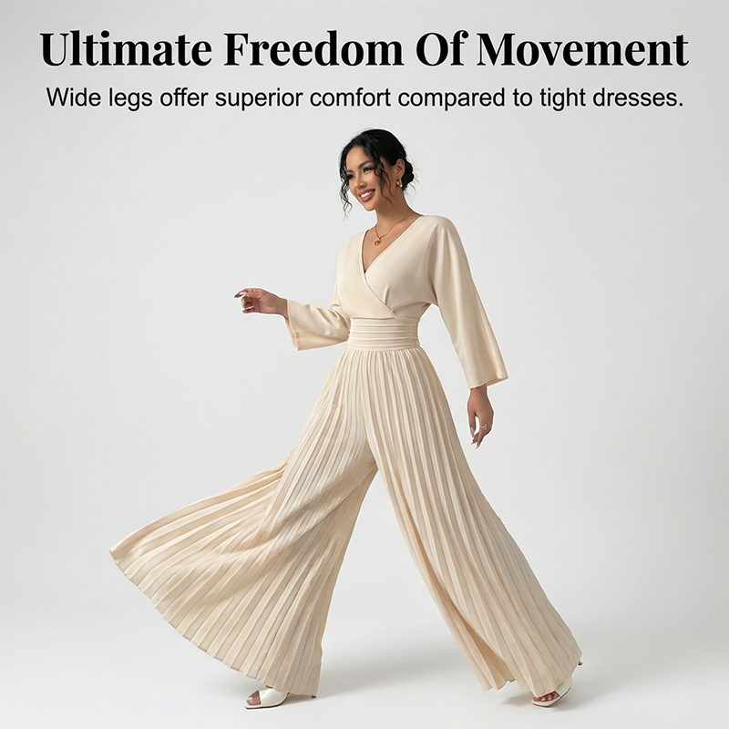 ✨ Elegante jumpsuit met V-hals, plooien en wijde pijpen – Chique, comfortabel en perfect voor elke gelegenheid 💃💖