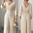 ✨ Elegante jumpsuit met V-hals, plooien en wijde pijpen – Chique, comfortabel en perfect voor elke gelegenheid 💃💖