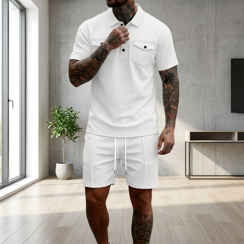 Heren 2-delige set: shirt met korte mouwen en korte broek met trekkoord