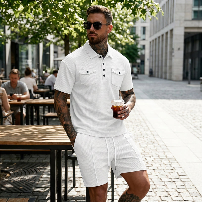Heren 2-delige set: shirt met korte mouwen en korte broek met trekkoord