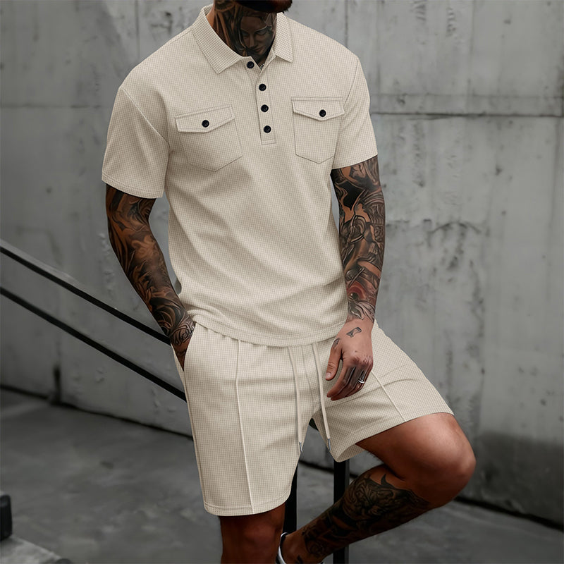 Heren 2-delige set: shirt met korte mouwen en korte broek met trekkoord