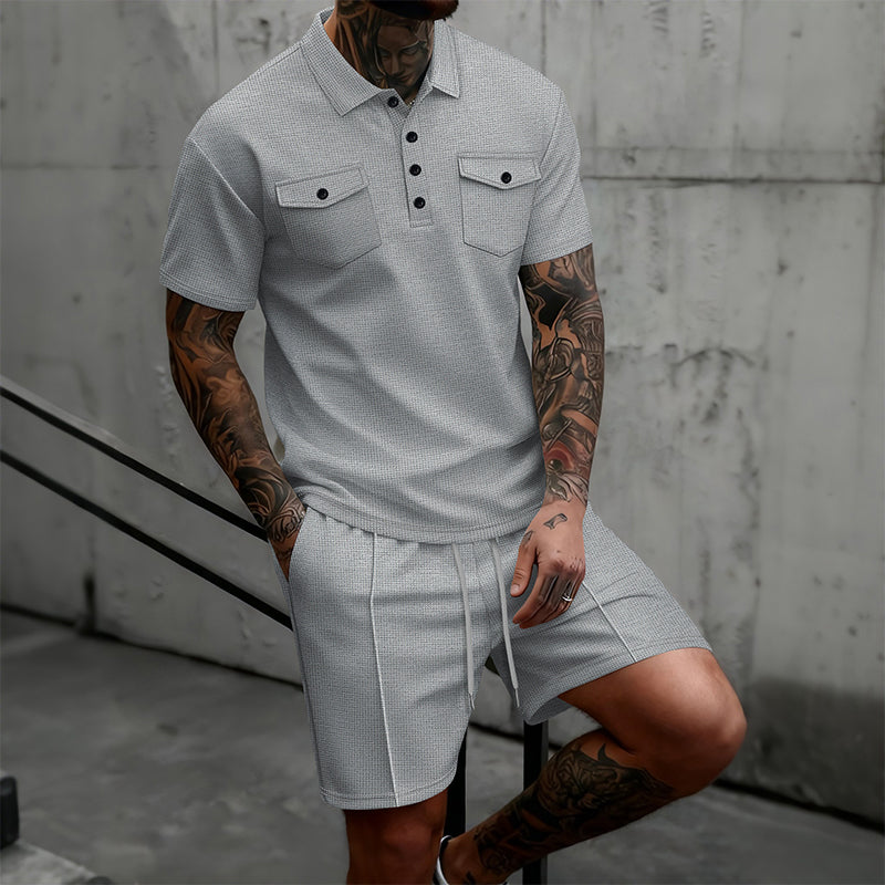 Heren 2-delige set: shirt met korte mouwen en korte broek met trekkoord
