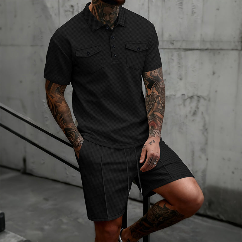 Heren 2-delige set: shirt met korte mouwen en korte broek met trekkoord