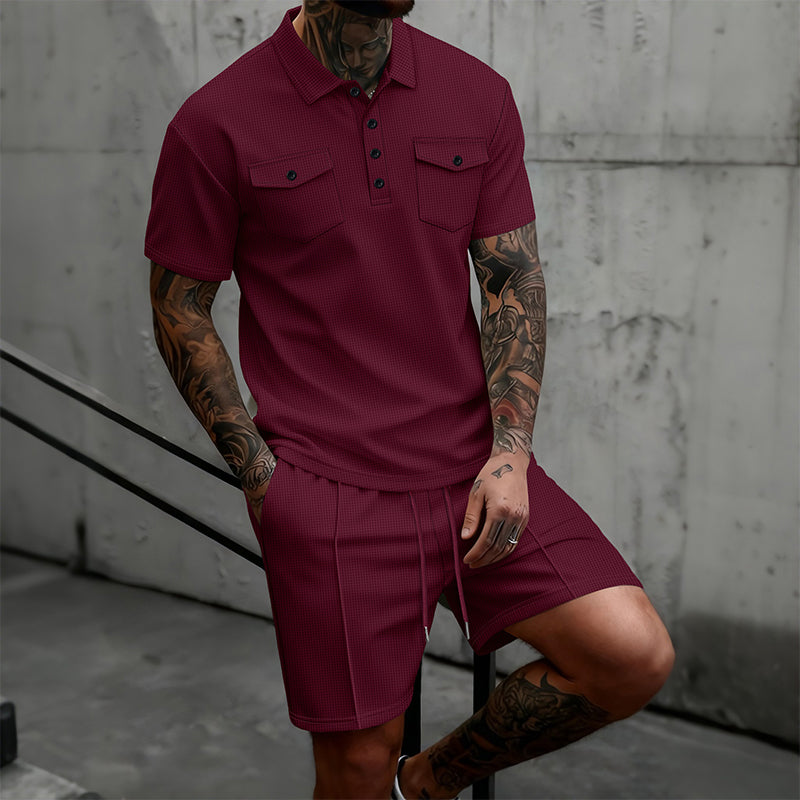 Heren 2-delige set: shirt met korte mouwen en korte broek met trekkoord