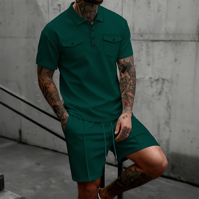 Heren 2-delige set: shirt met korte mouwen en korte broek met trekkoord