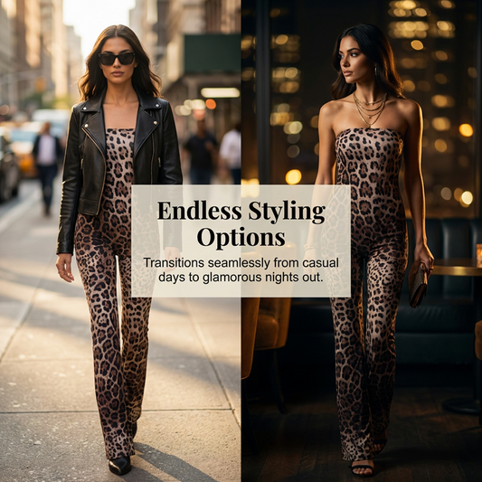 Strapless jumpsuit met luipaardprint
