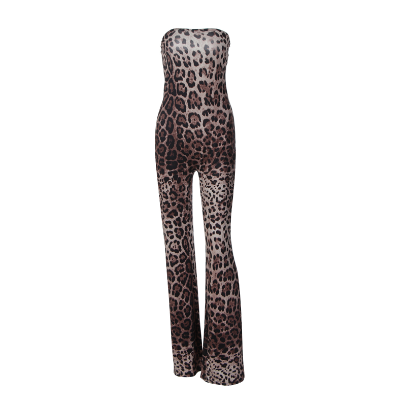 Strapless jumpsuit met luipaardprint