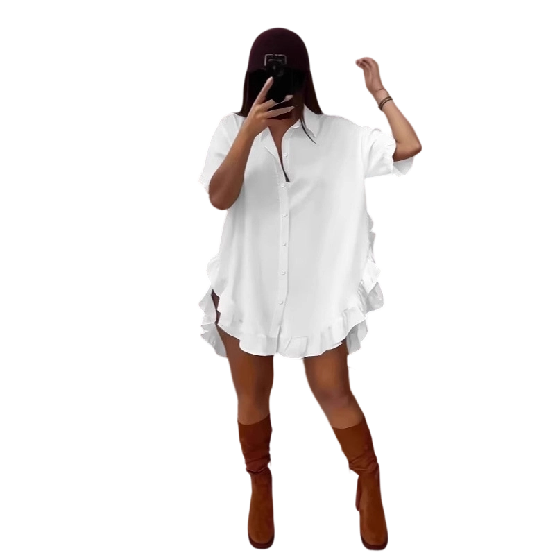 Oversized mini-jurk met knopen en ruches aan de zoom voor dames